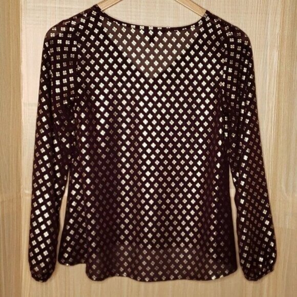 Express Bohemian Semi Sheer Blouse Metallic Print Purple XS - Picture 2 of 7